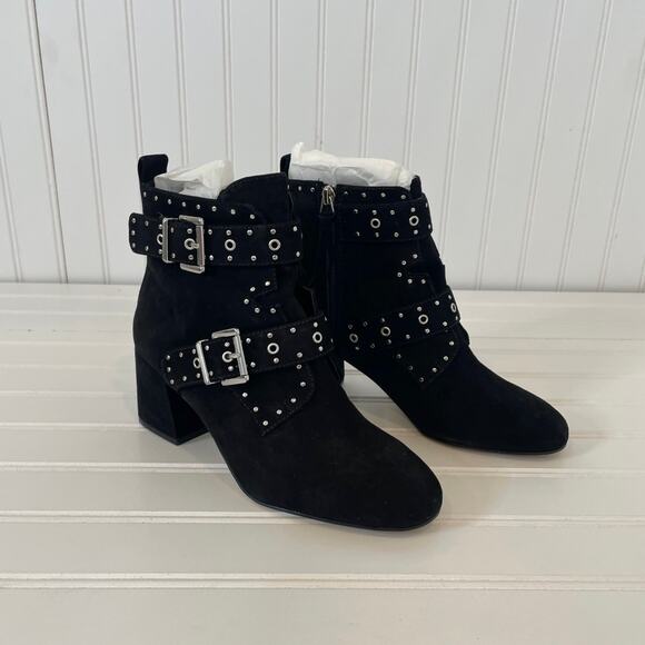 NWT Rebecca Minkoff Logan Studded Ankle Boots Black Block Heel Size 7 - Picture 1 of 8